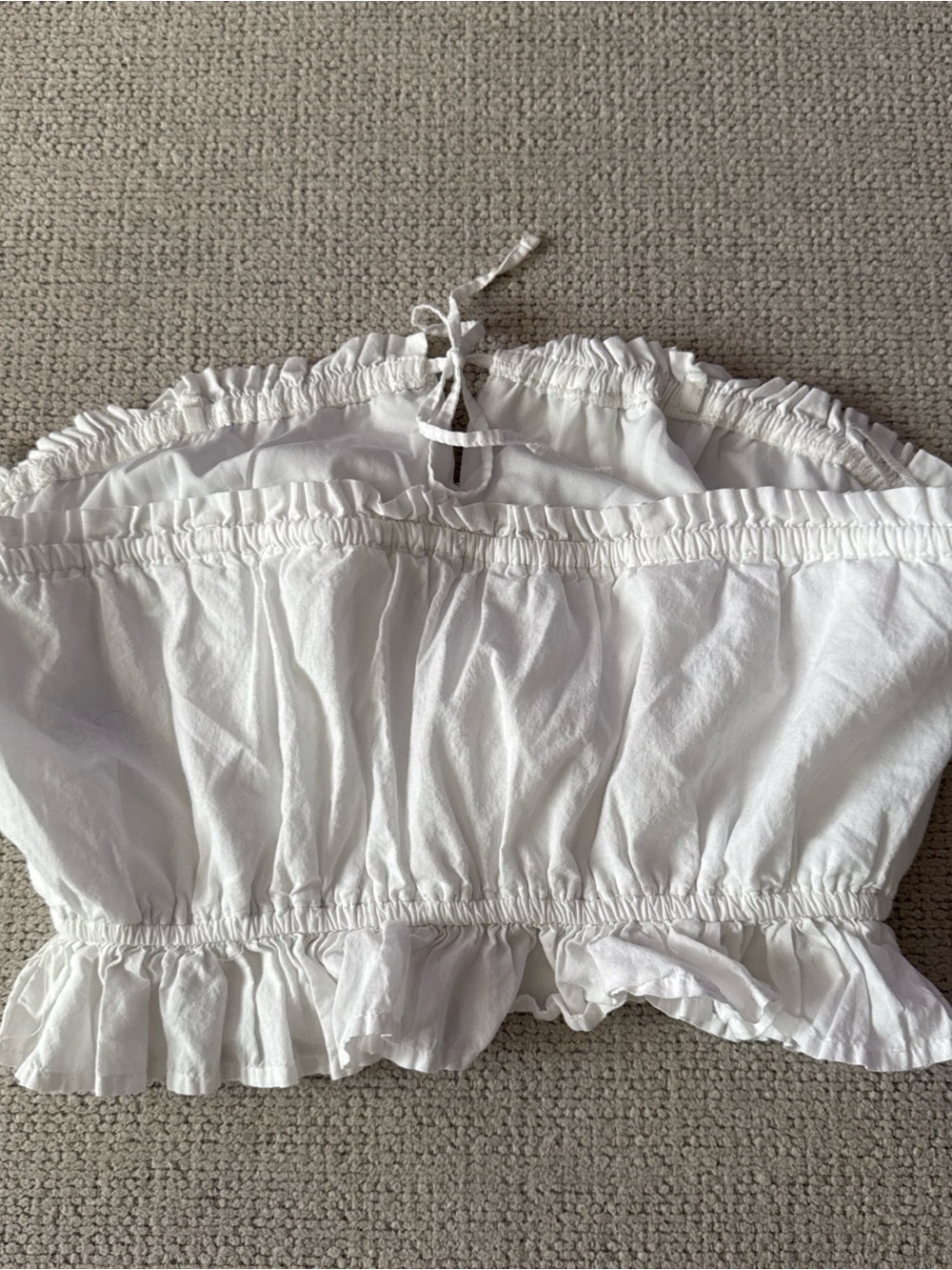 White Ruffled Tube Crop Top - Picture 2 of 3